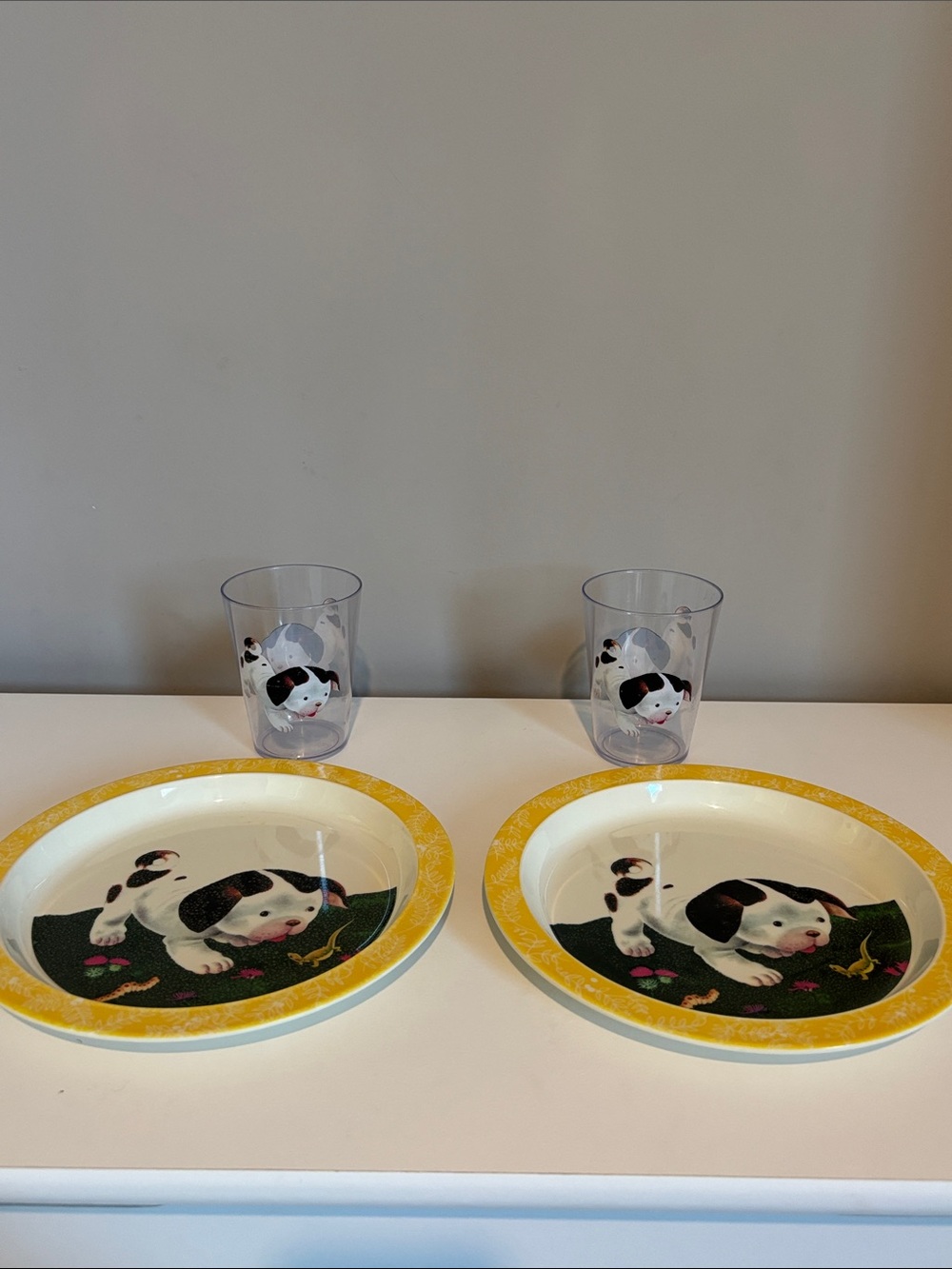 Cost Plus World Market Pokey Puppy Kids Plate and Cup Set - White and Yellow